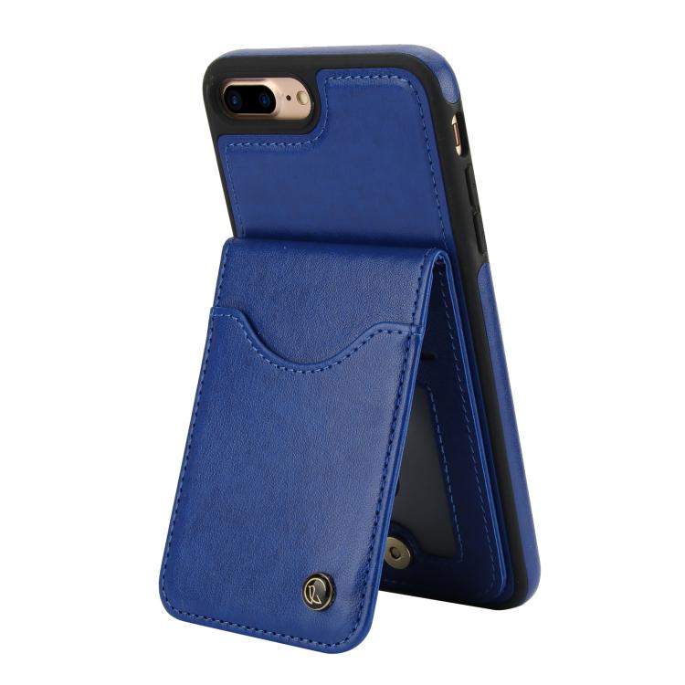 For iPhone 7 Plus / 8 Plus AwQuer Vertical Flip Card Bag Holder Leather Phone Case(Blue)