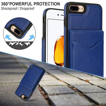 For iPhone 7 Plus / 8 Plus AwQuer Vertical Flip Card Bag Holder Leather Phone Case(Blue)