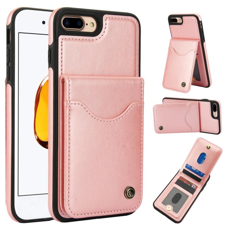 For iPhone 7 Plus / 8 Plus AwQuer Vertical Flip Card Bag Holder Leather Phone Case(Rose Gold)