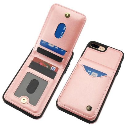For iPhone 7 Plus / 8 Plus AwQuer Vertical Flip Card Bag Holder Leather Phone Case(Rose Gold)