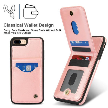 For iPhone 7 Plus / 8 Plus AwQuer Vertical Flip Card Bag Holder Leather Phone Case(Rose Gold)