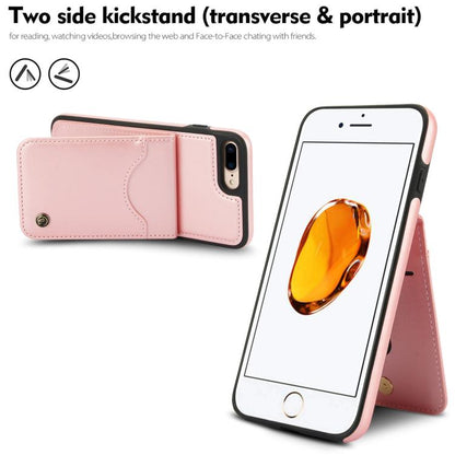 For iPhone 7 Plus / 8 Plus AwQuer Vertical Flip Card Bag Holder Leather Phone Case(Rose Gold)