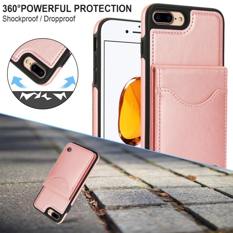 For iPhone 7 Plus / 8 Plus AwQuer Vertical Flip Card Bag Holder Leather Phone Case(Rose Gold)