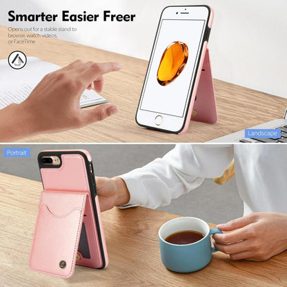 For iPhone 7 Plus / 8 Plus AwQuer Vertical Flip Card Bag Holder Leather Phone Case(Rose Gold)