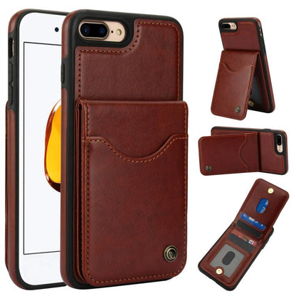 Pour iPhone 7 Plus / 8 Plus AwQuer Étui en Cuir avec Rabat Vertical et Porte-Cartes (Marron)