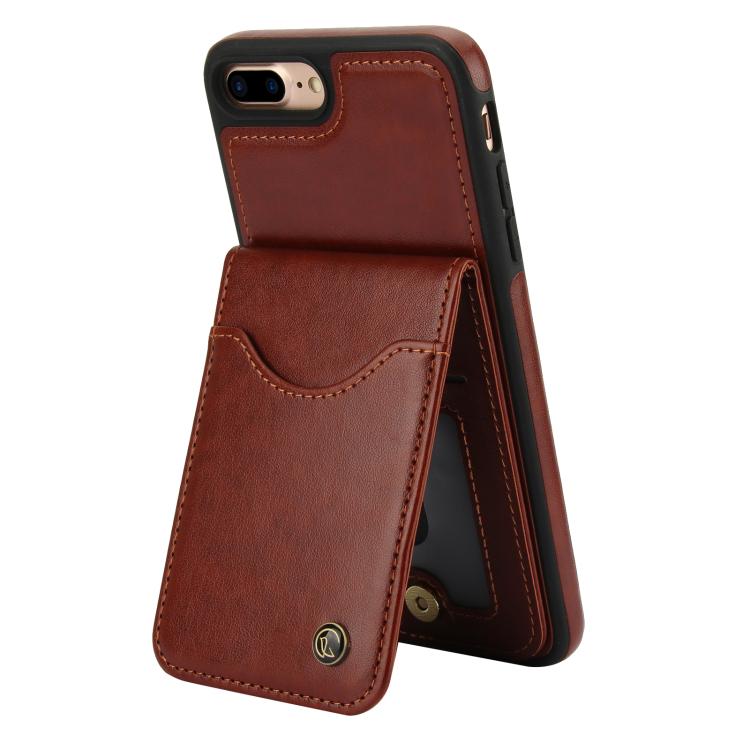 Pour iPhone 7 Plus / 8 Plus AwQuer Étui en Cuir avec Rabat Vertical et Porte-Cartes (Marron)