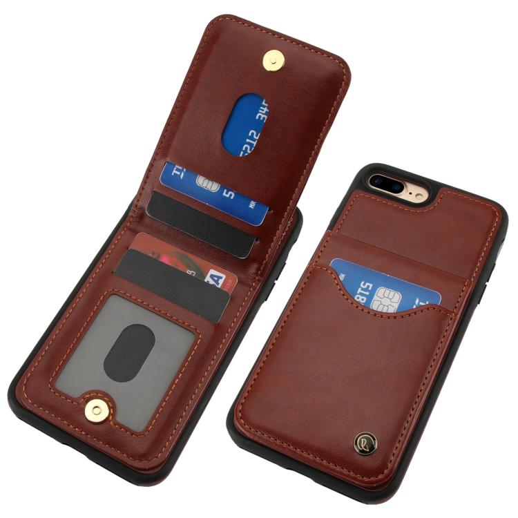 Pour iPhone 7 Plus / 8 Plus AwQuer Étui en Cuir avec Rabat Vertical et Porte-Cartes (Marron)
