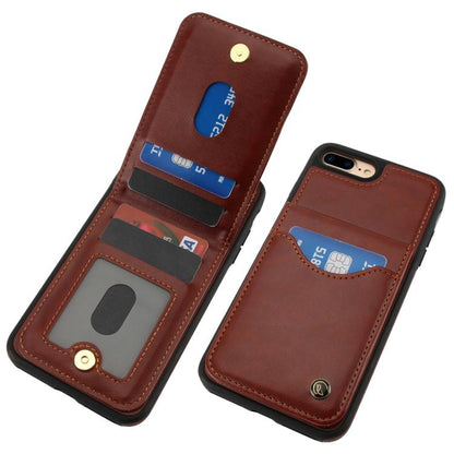 Pour iPhone 7 Plus / 8 Plus AwQuer Étui en Cuir avec Rabat Vertical et Porte-Cartes (Marron)