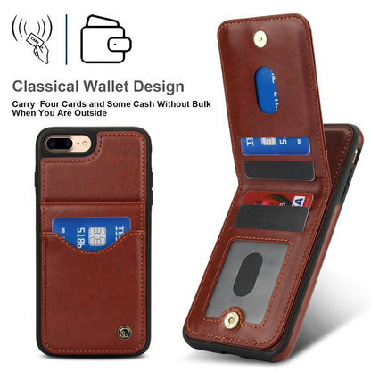 Pour iPhone 7 Plus / 8 Plus AwQuer Étui en Cuir avec Rabat Vertical et Porte-Cartes (Marron)