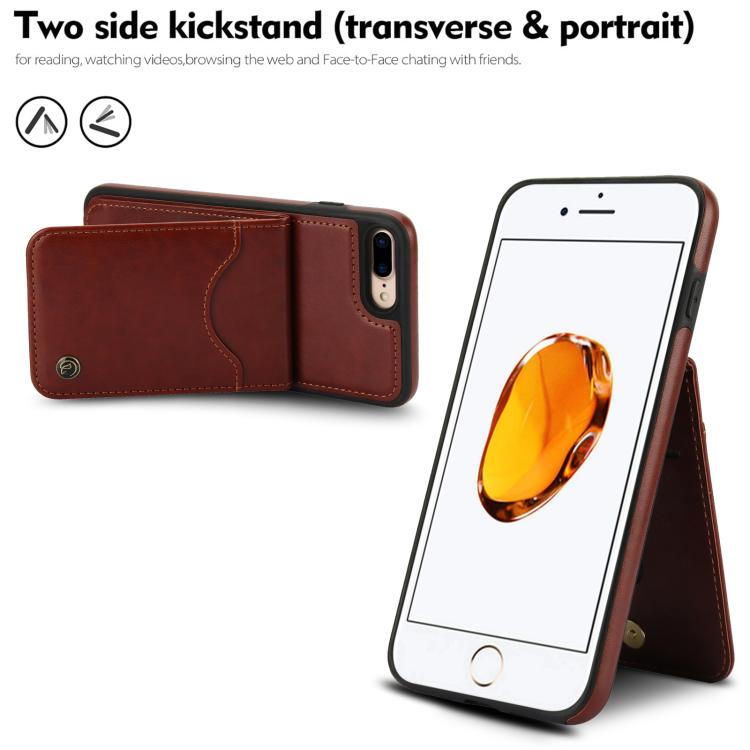 Pour iPhone 7 Plus / 8 Plus AwQuer Étui en Cuir avec Rabat Vertical et Porte-Cartes (Marron)