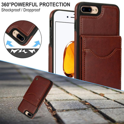 Pour iPhone 7 Plus / 8 Plus AwQuer Étui en Cuir avec Rabat Vertical et Porte-Cartes (Marron)