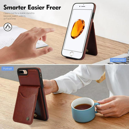 Pour iPhone 7 Plus / 8 Plus AwQuer Étui en Cuir avec Rabat Vertical et Porte-Cartes (Marron)