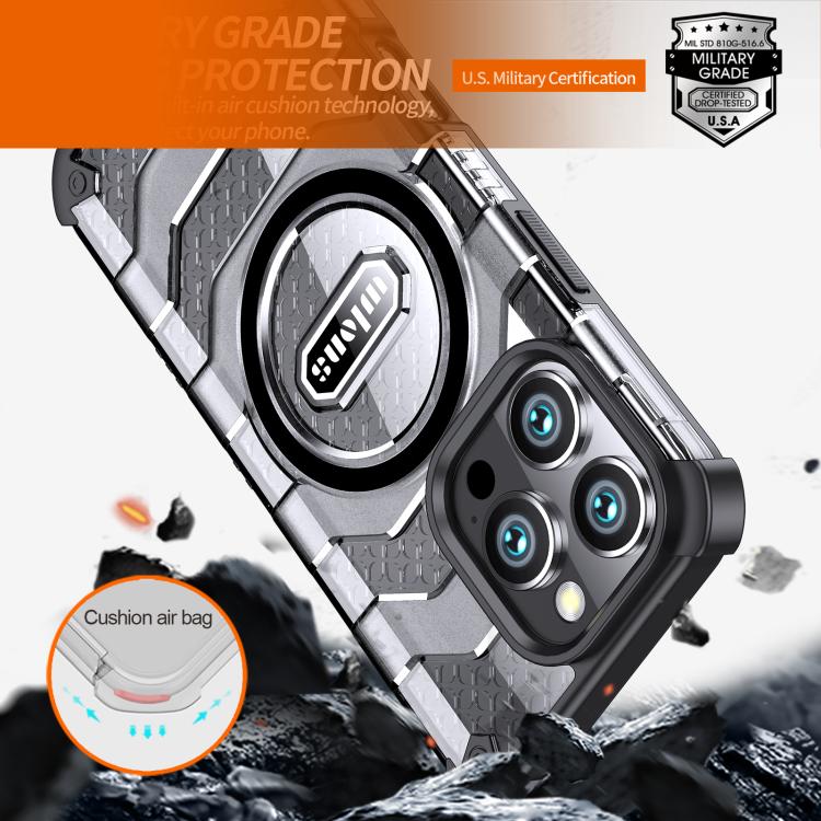 Pour iPhone 15 Pro Max, coque magnétique MagSafe hybride PC TPU wlons Explorer Series (noir)
