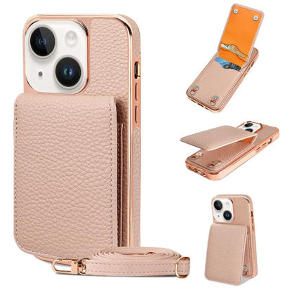For iPhone 14 Plus VIETAO Litchi Texture Wallet PU Phone Case with Lanyard(Pink)