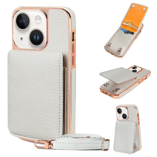 Pour iPhone 14 Plus VIETAO Étui de téléphone en cuir PU texturé Litchi avec lanière (blanc)
