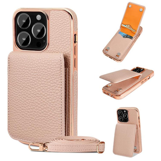 Pour iPhone 13 Pro Max Étui portefeuille en PU à texture Litchi VIETAO avec cordon (rose)