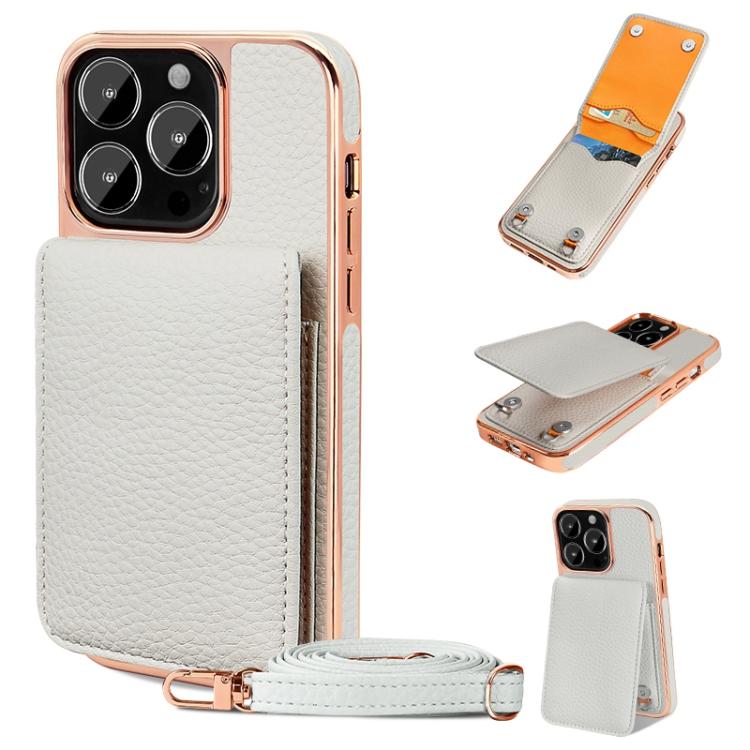 Pour iPhone 13 Pro VIETAO Étui portefeuille en PU à texture litchi avec cordon (blanc)