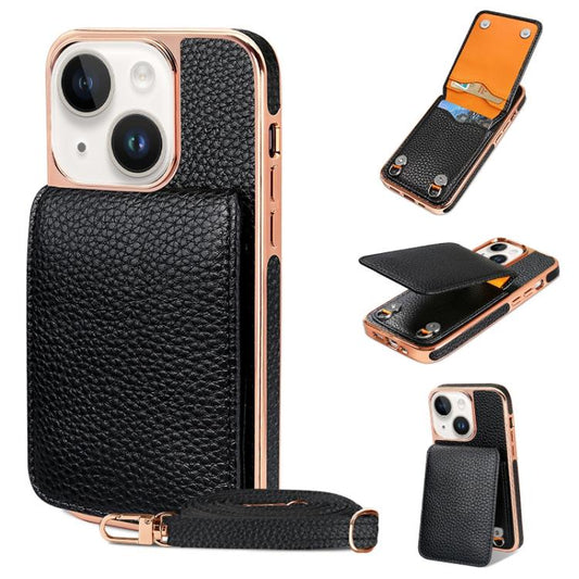 Pour iPhone 13 VIETAO Étui de téléphone en cuir PU avec lanière texturé litchi (noir)