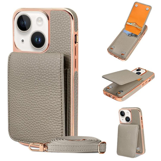Pour iPhone 13 VIETAO Étui de téléphone portefeuille en PU texture Litchi avec cordon (Gris)