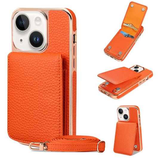 Pour iPhone 13 Étui de téléphone en PU avec motif Litchi VIETAO et cordon (Orange)