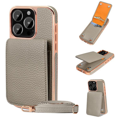 For iPhone 16 Pro Max VIETAO Litchi Texture Wallet PU Phone Case with Lanyard(Grey)