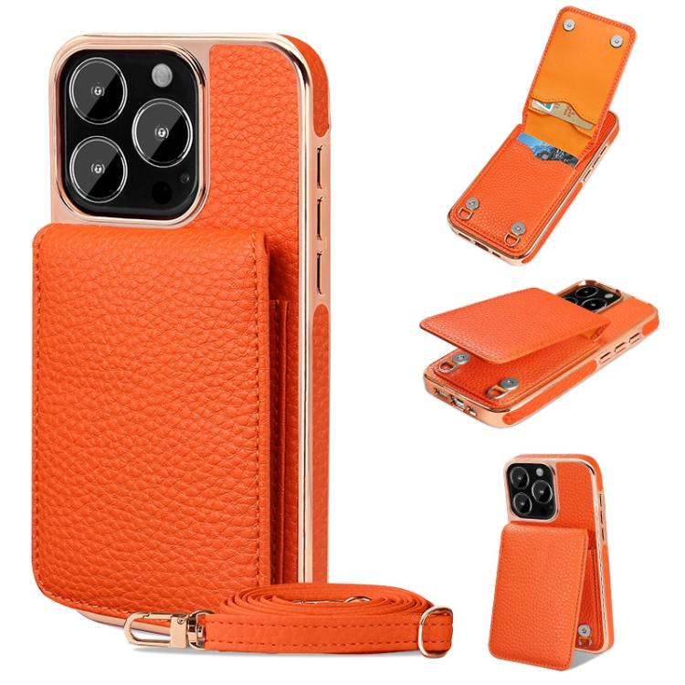 Pour iPhone 16 Pro Max VIETAO Litchi Texture Portefeuille Étui de Téléphone en PU avec Cordon (Orange)