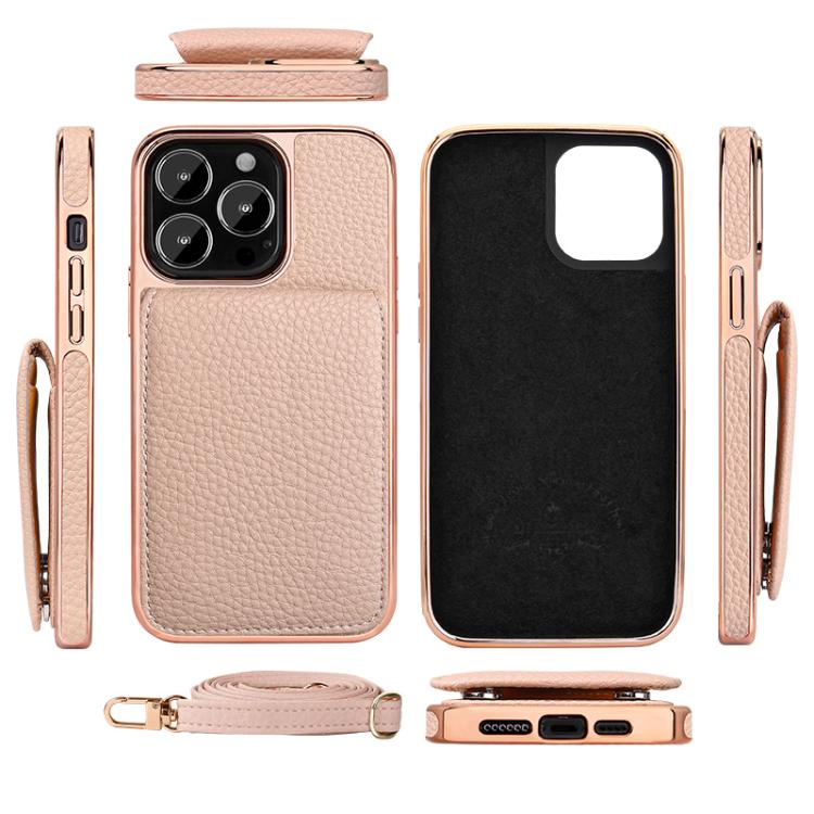 For iPhone 14 Pro Max VIETAO Litchi Texture Wallet PU Phone Case with Lanyard(Black)