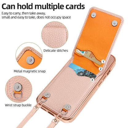 For iPhone 14 Plus VIETAO Litchi Texture Wallet PU Phone Case with Lanyard(Pink)