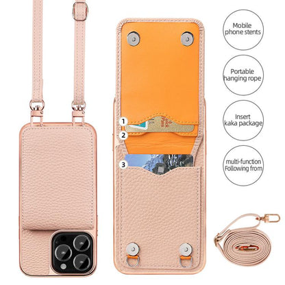 For iPhone 15 Pro VIETAO Litchi Texture Wallet PU Phone Case with Lanyard(Black)