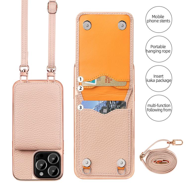 For iPhone 14 Pro VIETAO Litchi Texture Wallet PU Phone Case with Lanyard(Grey)