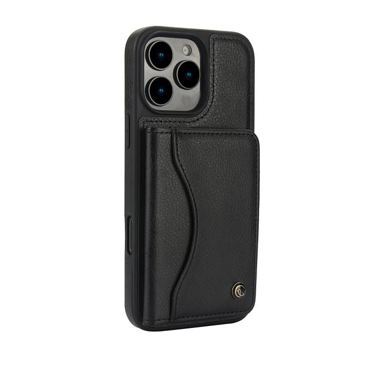 For iPhone 16 Pro Max AwQuer Horizontal Flip Card Bag Holder Leather Phone Case(Black)