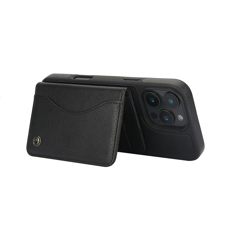 For iPhone 16 Pro Max AwQuer Horizontal Flip Card Bag Holder Leather Phone Case(Black)