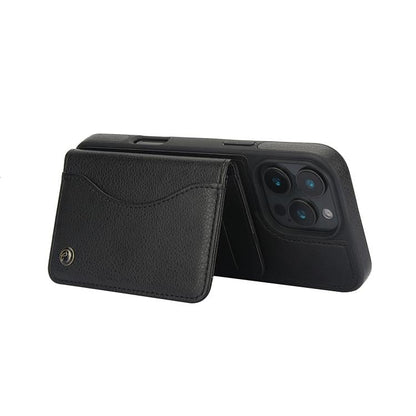 For iPhone 16 Pro Max AwQuer Horizontal Flip Card Bag Holder Leather Phone Case(Black)