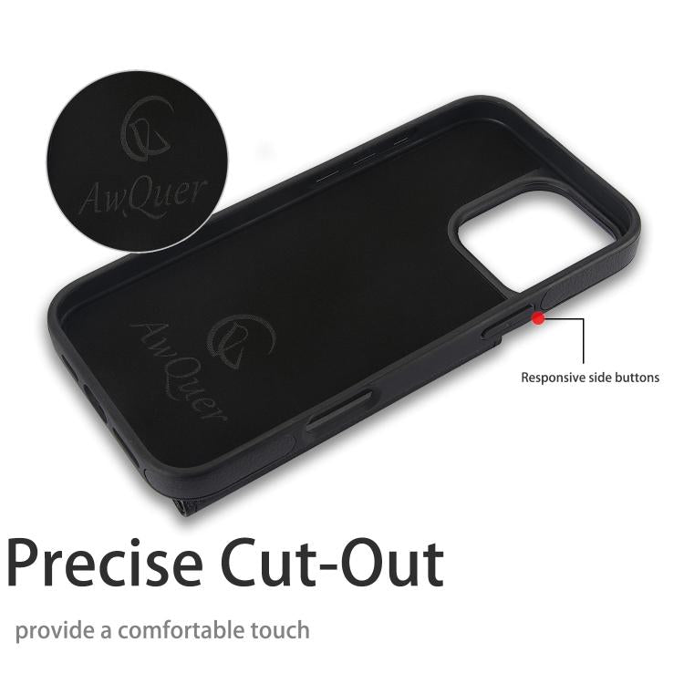 For iPhone 16 Pro Max AwQuer Horizontal Flip Card Bag Holder Leather Phone Case(Black)