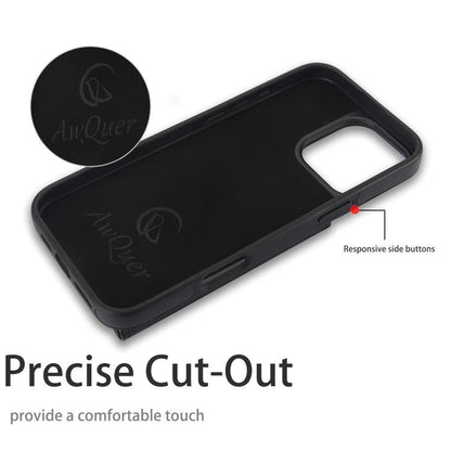 For iPhone 16 Pro Max AwQuer Horizontal Flip Card Bag Holder Leather Phone Case(Black)