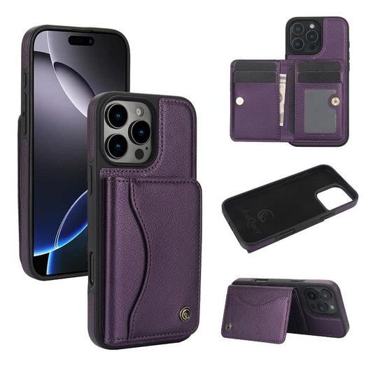 For iPhone 16 Pro Max AwQuer Horizontal Flip Card Bag Holder Leather Phone Case(Dark Purple)
