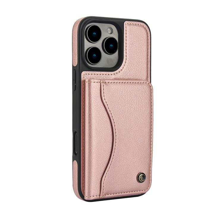 For iPhone 16 Pro Max AwQuer Horizontal Flip Card Bag Holder Leather Phone Case(Rose Gold)