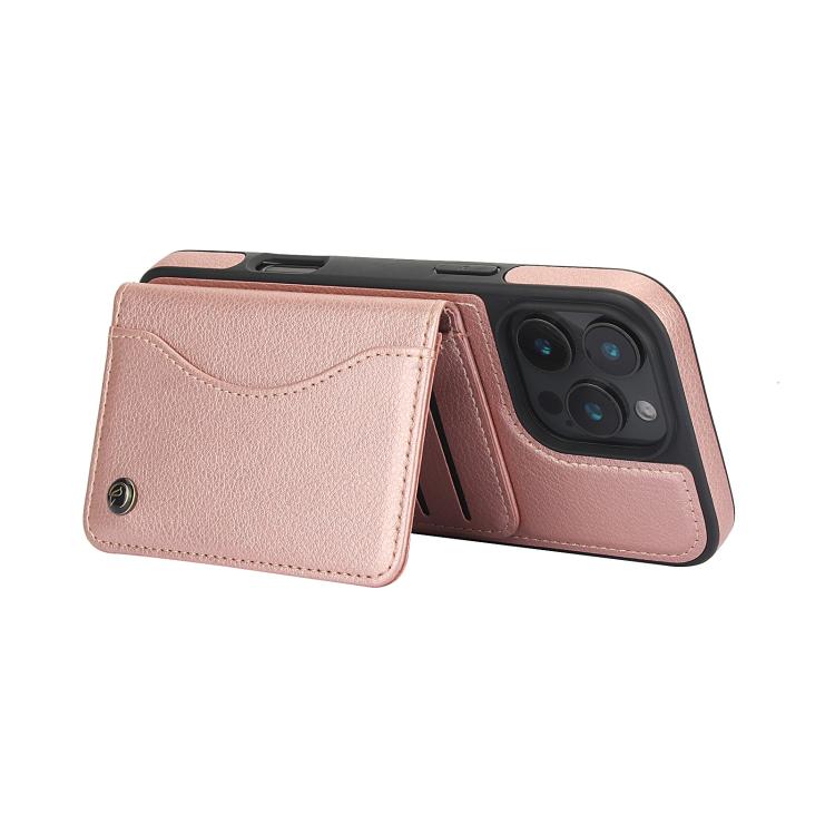 For iPhone 16 Pro Max AwQuer Horizontal Flip Card Bag Holder Leather Phone Case(Rose Gold)