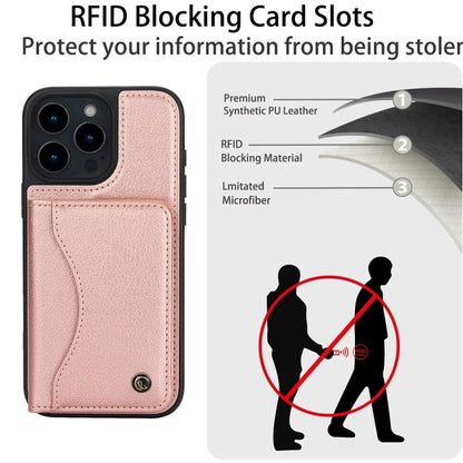 For iPhone 16 Pro Max AwQuer Horizontal Flip Card Bag Holder Leather Phone Case(Rose Gold)