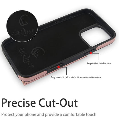 For iPhone 16 Pro Max AwQuer Horizontal Flip Card Bag Holder Leather Phone Case(Rose Gold)