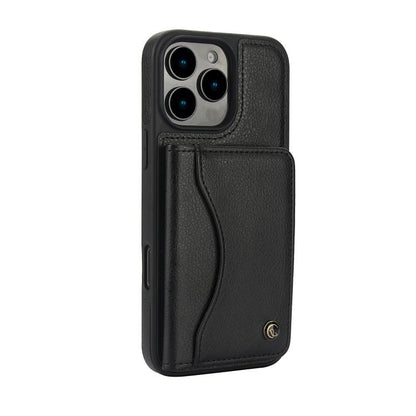 For iPhone 16 Pro AwQuer Horizontal Flip Card Bag Holder Leather Phone Case(Black)