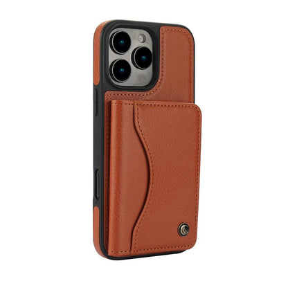 For iPhone 16 Pro AwQuer Horizontal Flip Card Bag Holder Leather Phone Case(Brown)