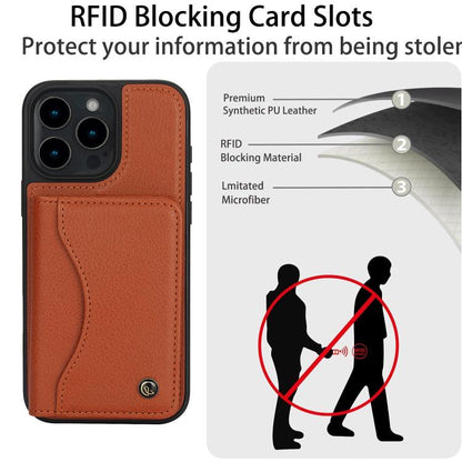 For iPhone 16 Pro AwQuer Horizontal Flip Card Bag Holder Leather Phone Case(Brown)