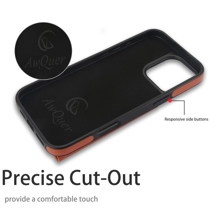 For iPhone 16 Pro AwQuer Horizontal Flip Card Bag Holder Leather Phone Case(Brown)
