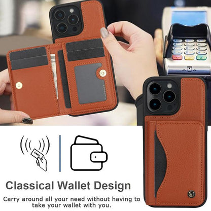 For iPhone 16 Pro AwQuer Horizontal Flip Card Bag Holder Leather Phone Case(Brown)