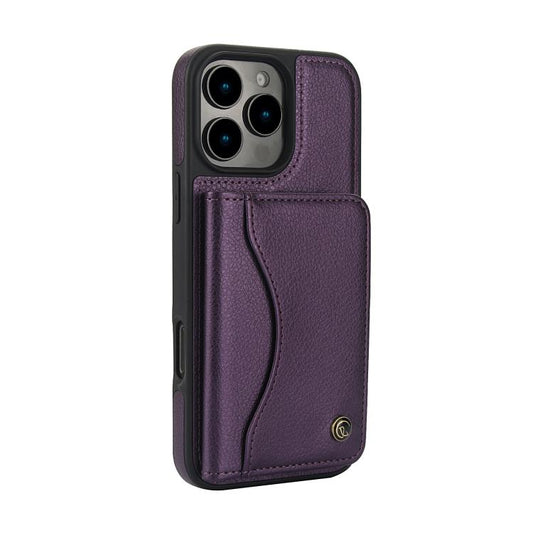 For iPhone 16 Pro AwQuer Horizontal Flip Card Bag Holder Leather Phone Case(Dark Purple)