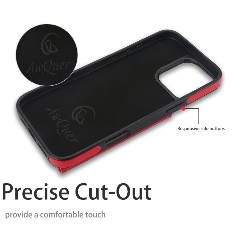 For iPhone 16 Pro AwQuer Horizontal Flip Card Bag Holder Leather Phone Case(Red)