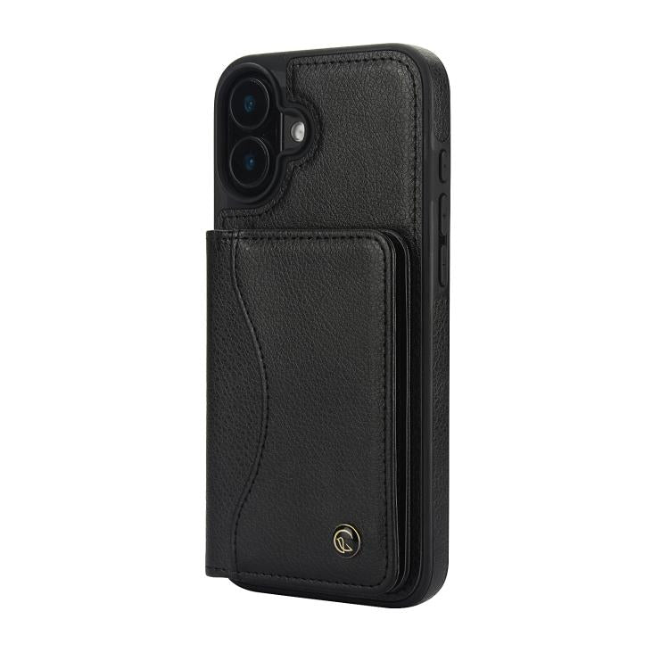 For iPhone 16 Plus AwQuer Horizontal Flip Card Bag Holder Leather Phone Case(Black)