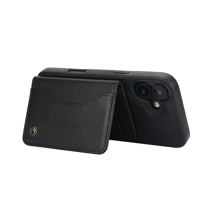 For iPhone 16 Plus AwQuer Horizontal Flip Card Bag Holder Leather Phone Case(Black)
