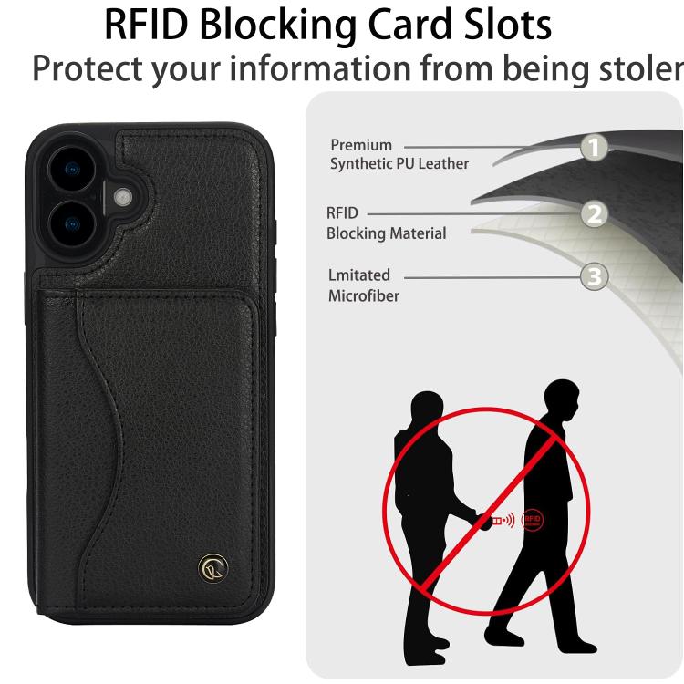 For iPhone 16 Plus AwQuer Horizontal Flip Card Bag Holder Leather Phone Case(Black)